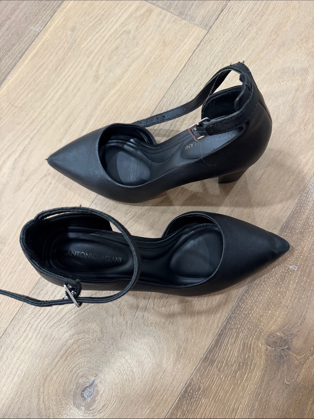 ANTONIO MELANI Black Pointed-Toe Ankle-Strap Pumps